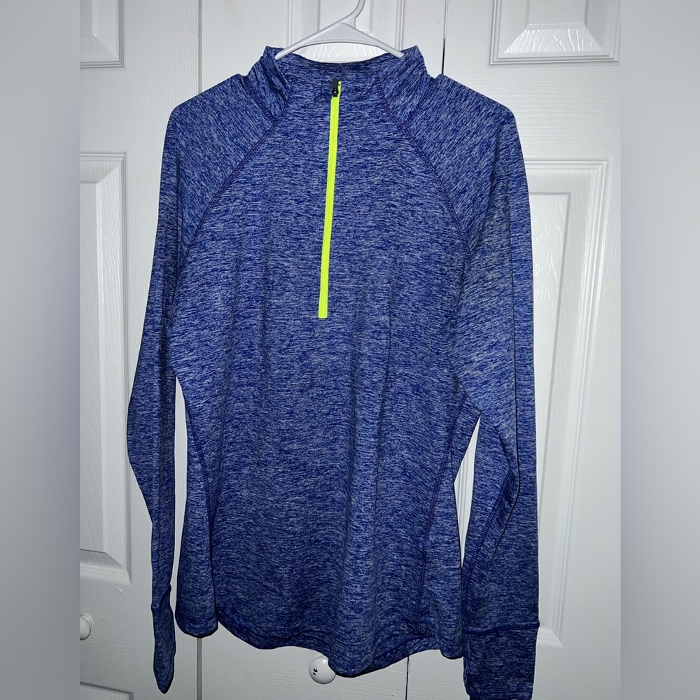 Tangerine Heathered Blue Turtleneck with Neon Yellow Accent